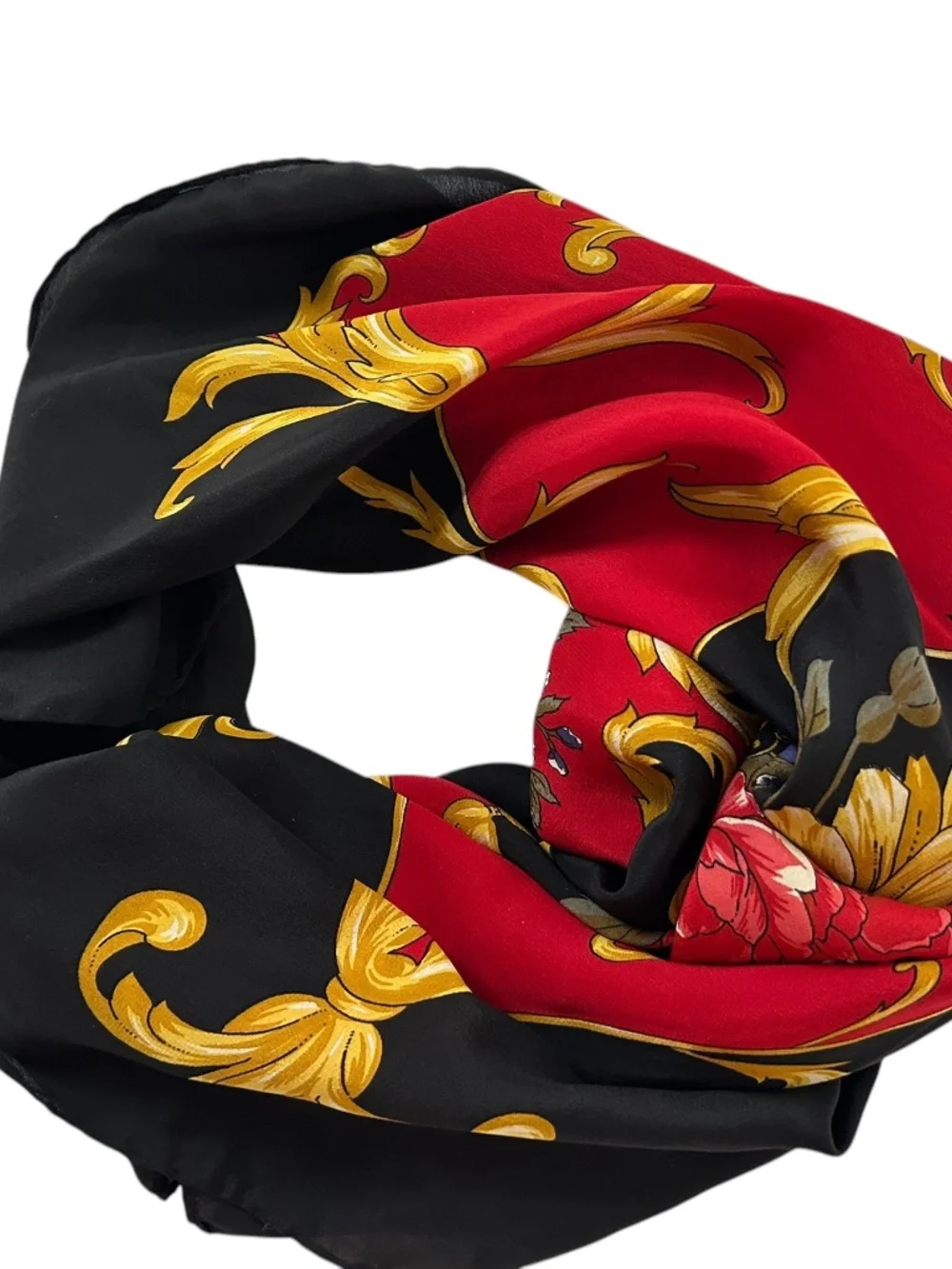 Etienne Aigner 100% silk red gold 100% silk baroque bouquet flowers scarf 34
